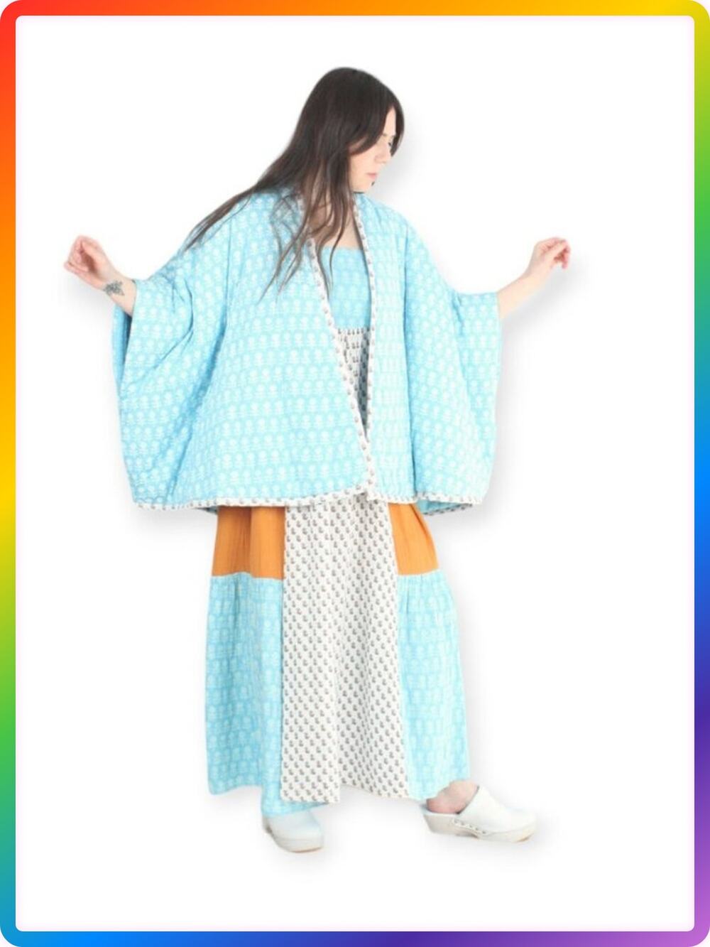 Anaak Falza Cocoon Jacket One Size Bluebell Lily Quilted Cotton STAIN